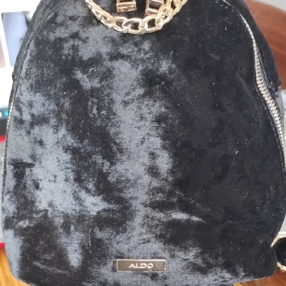 Aldo Black Backpack with Velvet Finish and Gold Accents